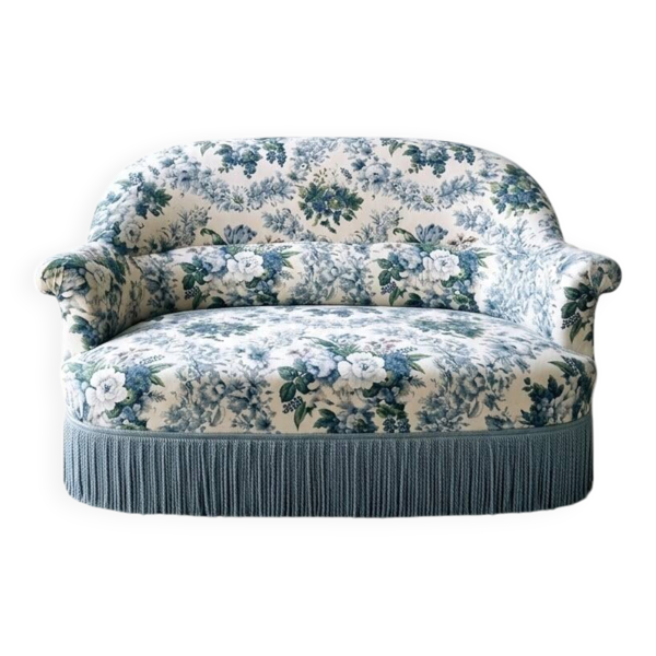 Canapé banquette 2 places vintage en tissu floral multicolore