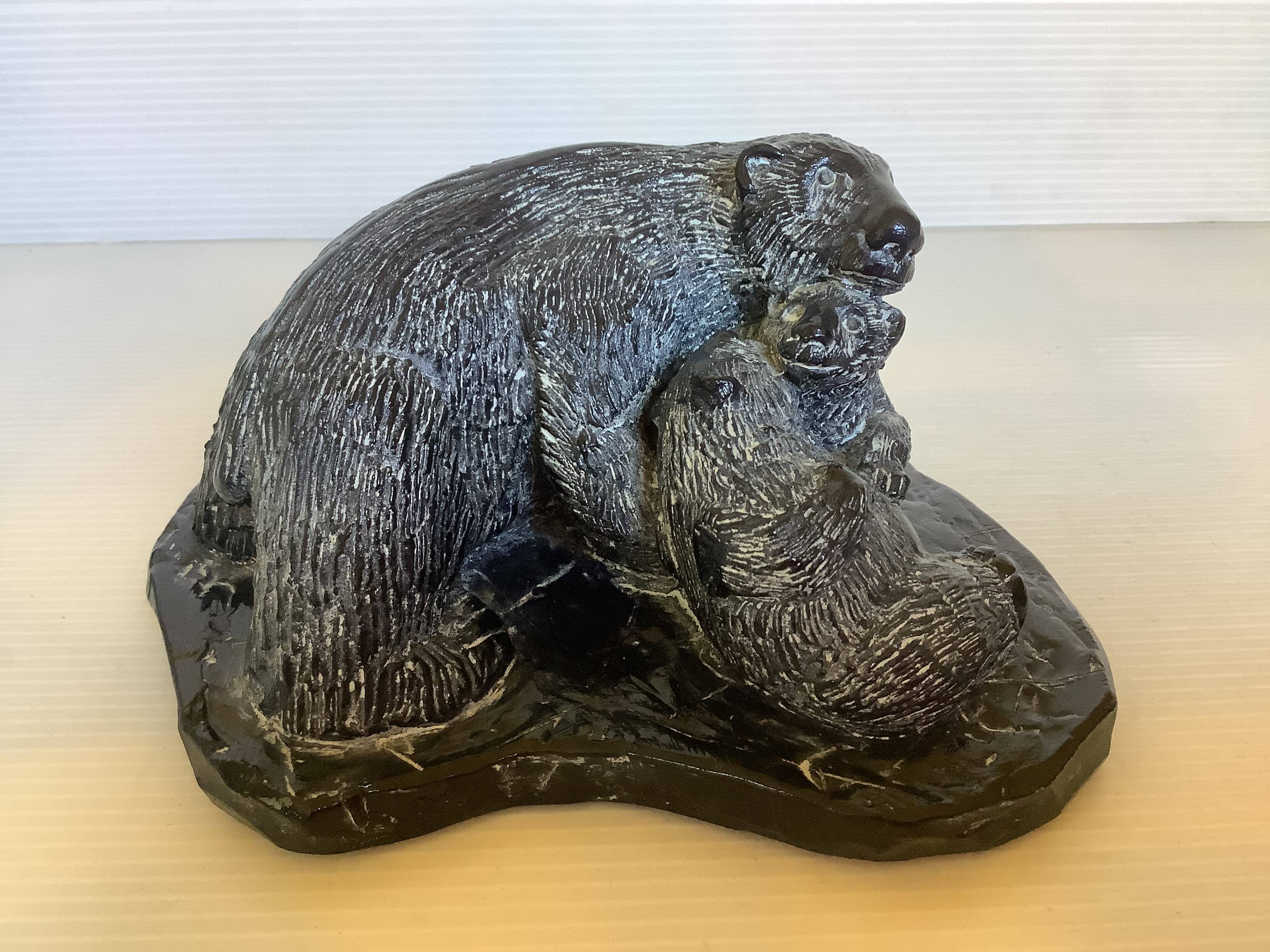 Soapstone bear family paperweight
