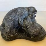 Soapstone bear family paperweight