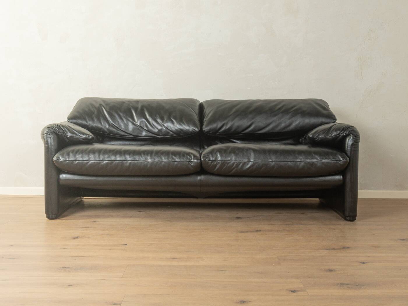 Canapé Maralunga de Vico Magistretti pour Cassina, années 1970, cuir noir d'origine