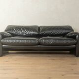 Canapé Maralunga de Vico Magistretti pour Cassina, années 1970, cuir noir d'origine