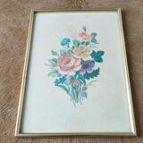 Illustration bouquet flowers frame gilded wood