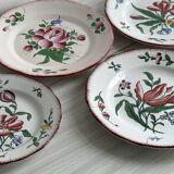 5 plates with colorful Sarreguemines floral designs.