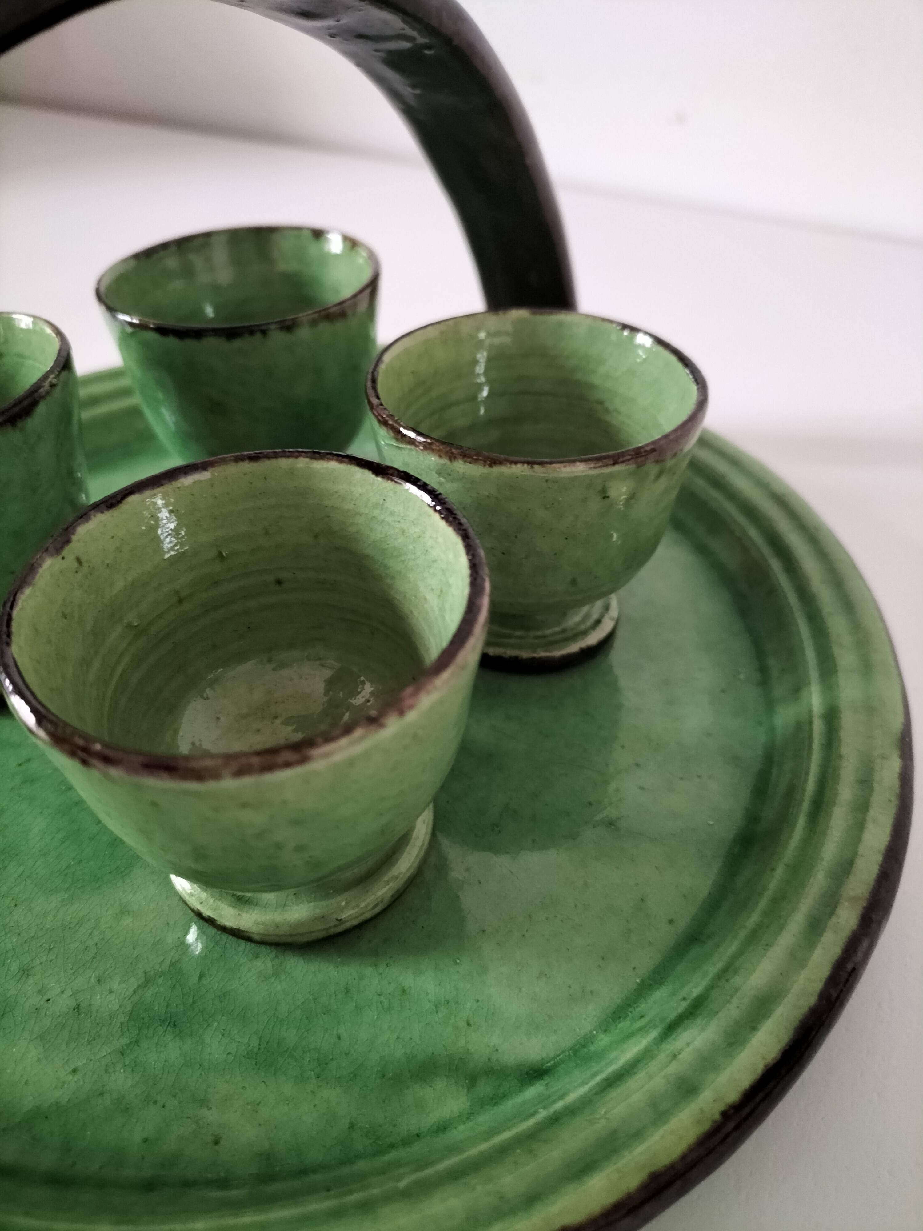 Plateau and its 4 ceramic workshop bowls - green Geneva