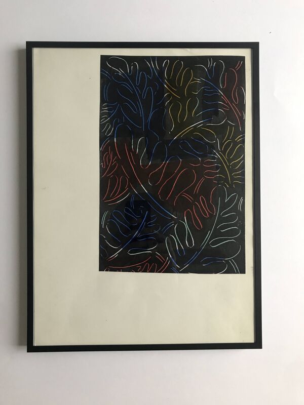 Elie Dayan, Sans titre (motif végétal 3). Technique mixte sur papier