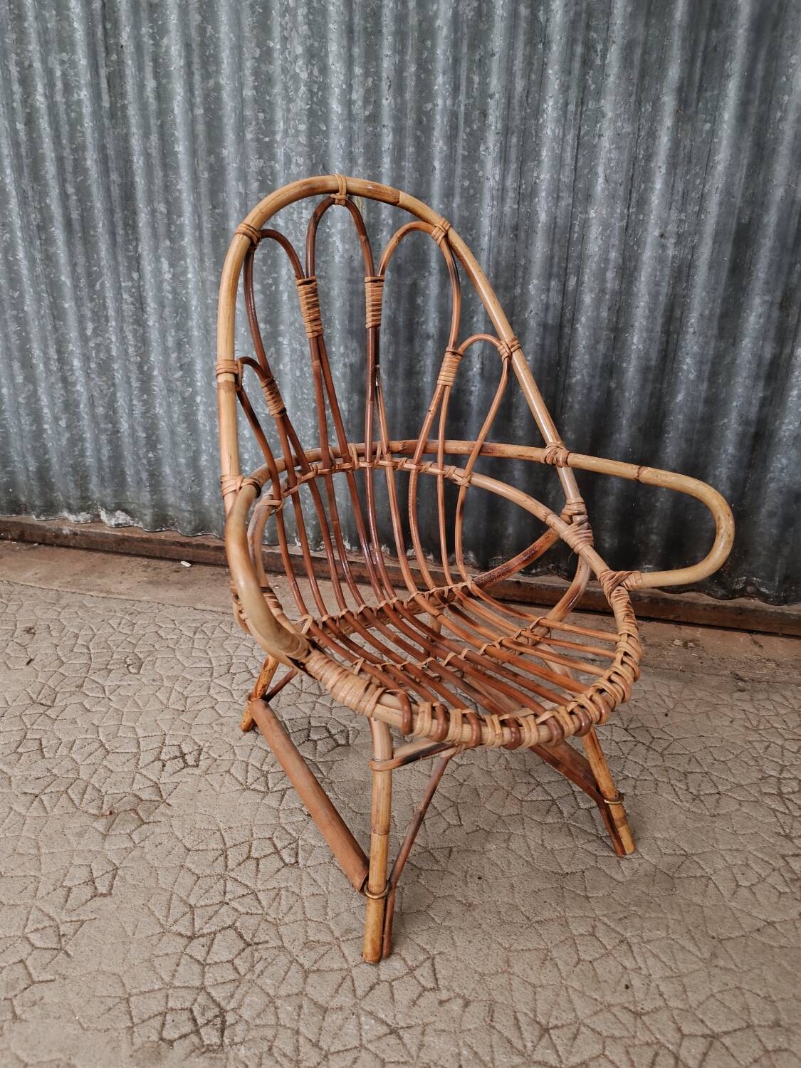Vintage wicker rattan children's armchair