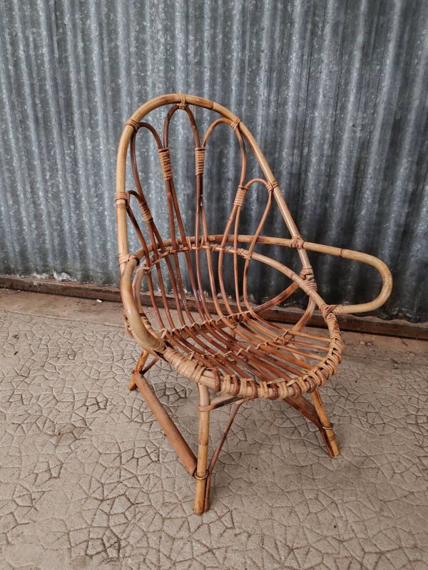 Fauteuil enfant en osier rotin vintage