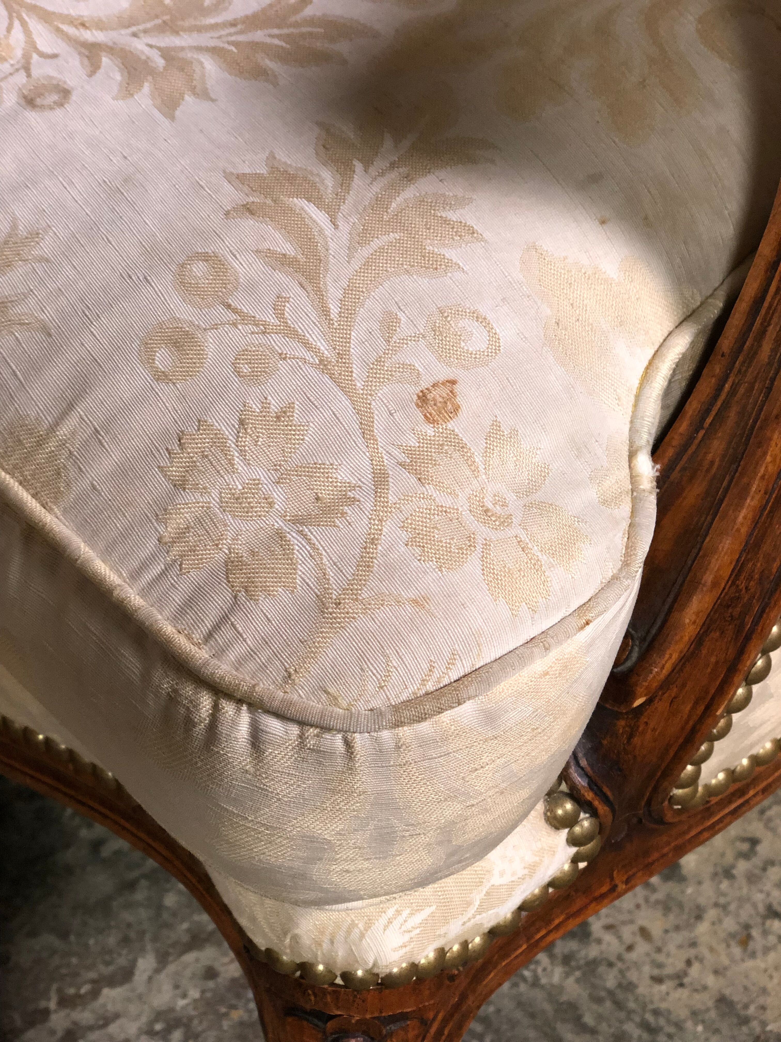 Armchairs Louis XV style carved walnut and fabric