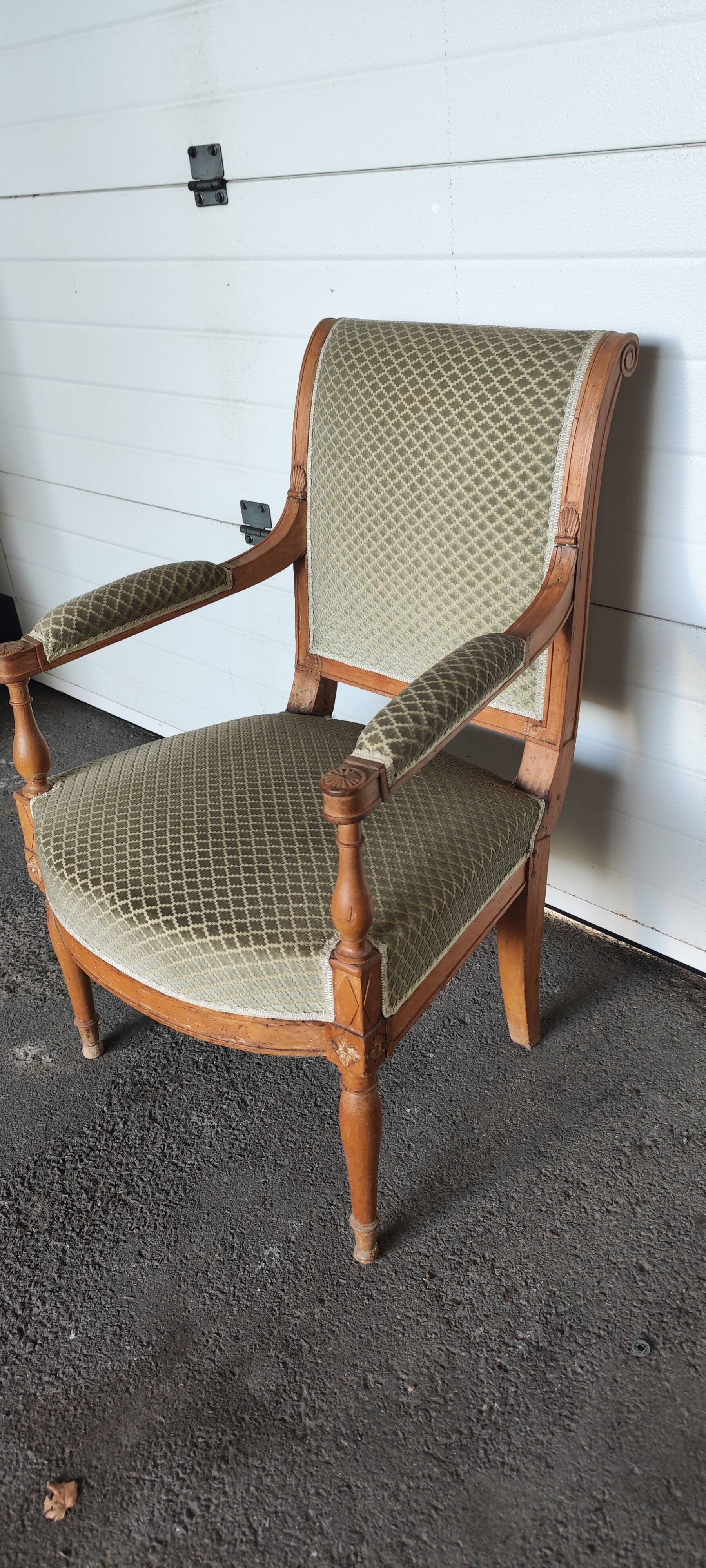 Green velvet directoire style armchair
