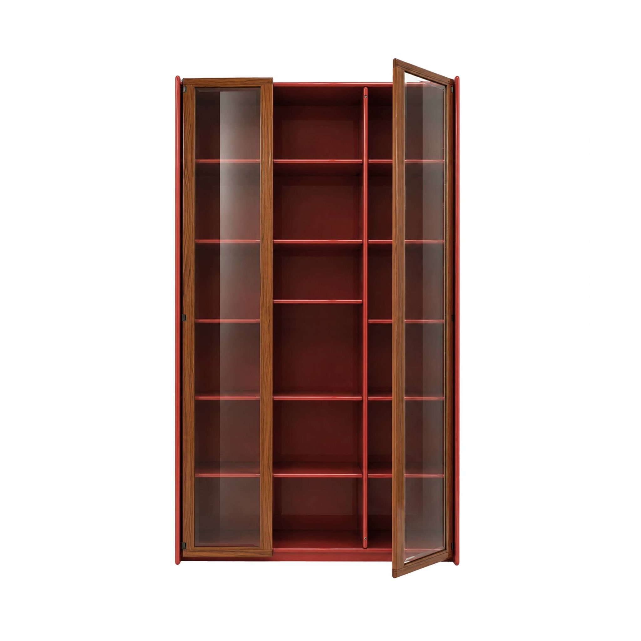 Mid-Century Afra & Tobia Scarpa Italian Wood Red Lacquer And Glass  Vitrine
