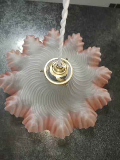 Ceiling light old pink opaline serrated handkerchief art deco 1930