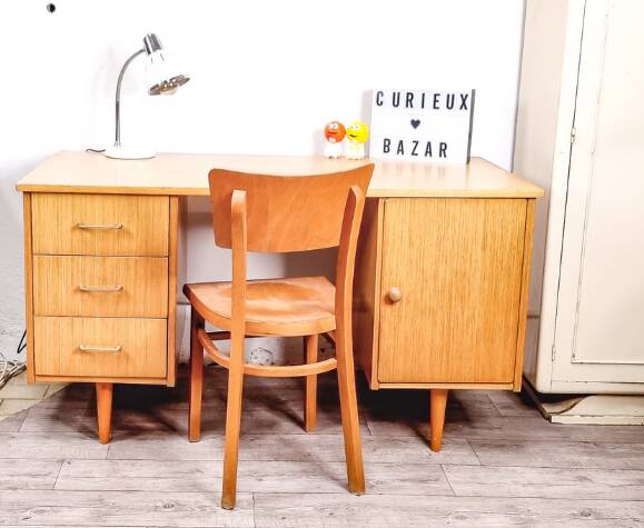 Vintage wooden desk with drawers 1970's