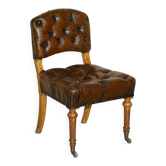 Chaise de bureau Chesterfield Regency antique 1820 en cuir et chêne Pollard