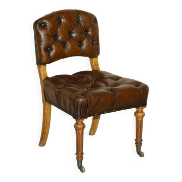 Chesterfield Regency antique office chair 1820 in leather and Pollard oak.