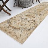 2x10 Beige Brown Floral Turkish Runner Rug, 73x302Cm SK 7009