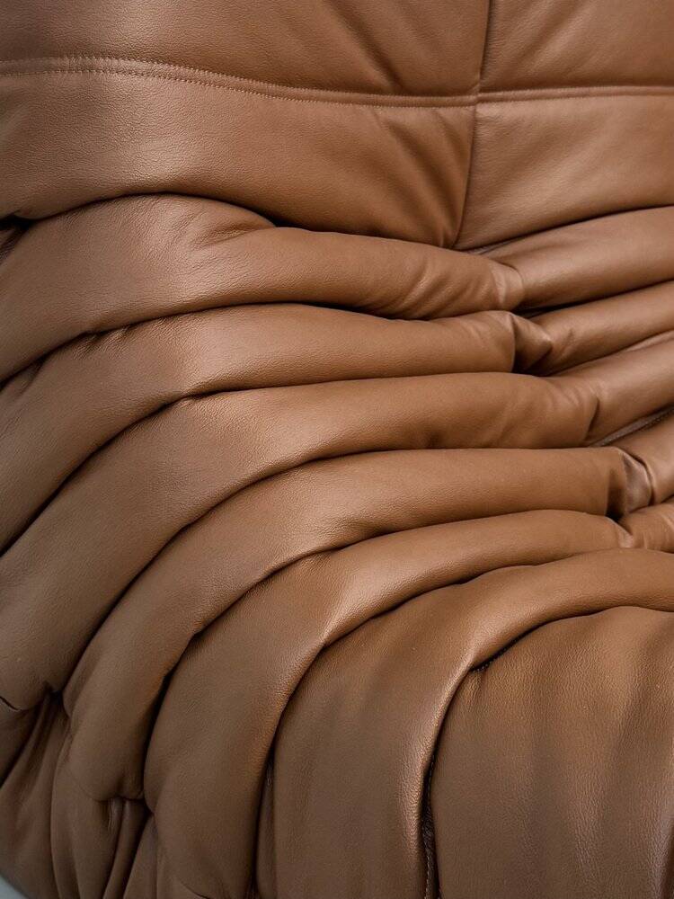 Togo Sofa in Brown leather attributed to Michel Ducaroy for Ligne Roset.