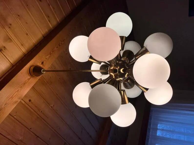 Space Age brass Design Chandelier Sputnik by Kamenicky Senov, 1970s