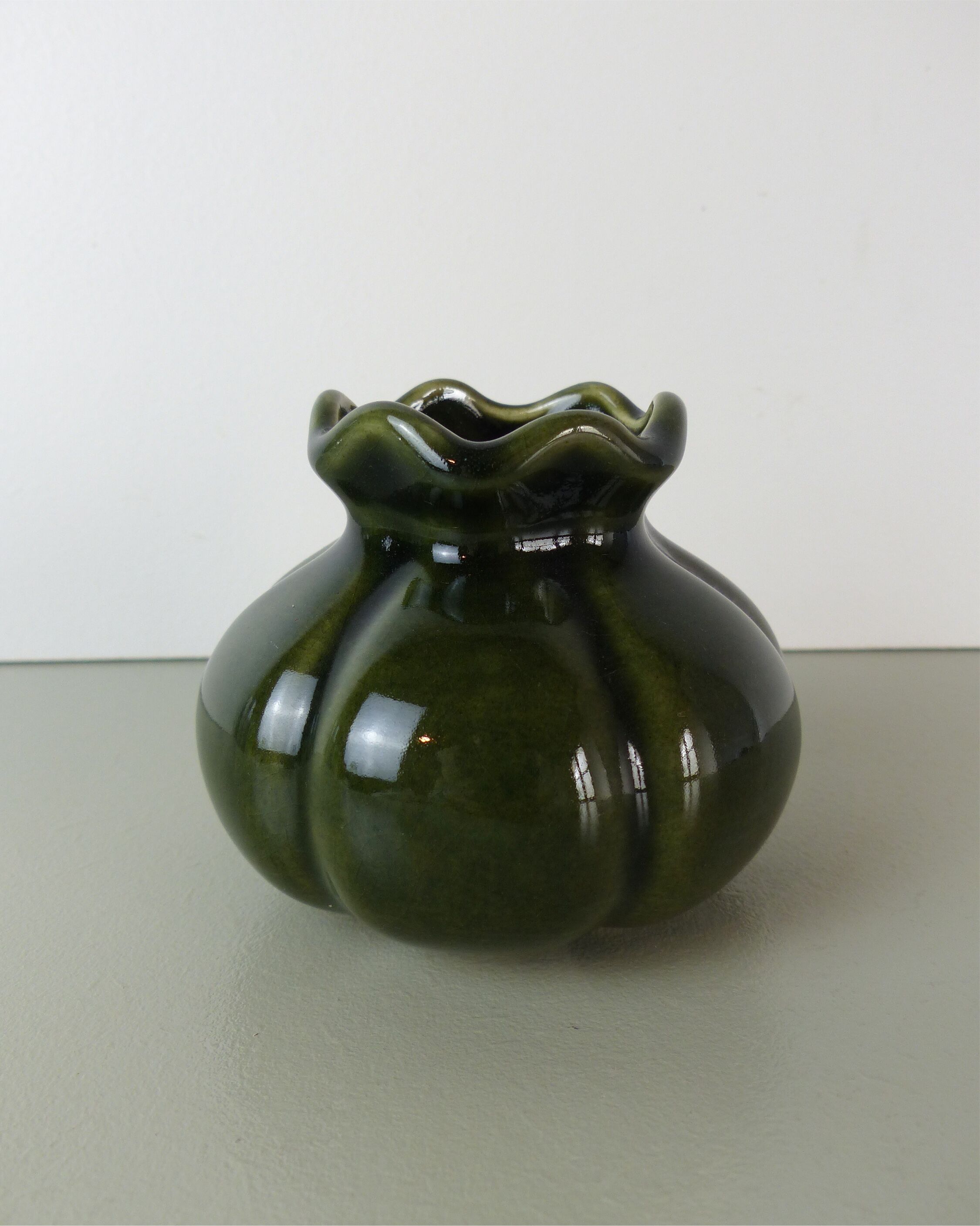 Small corolla vase in khaki glazed ceramic