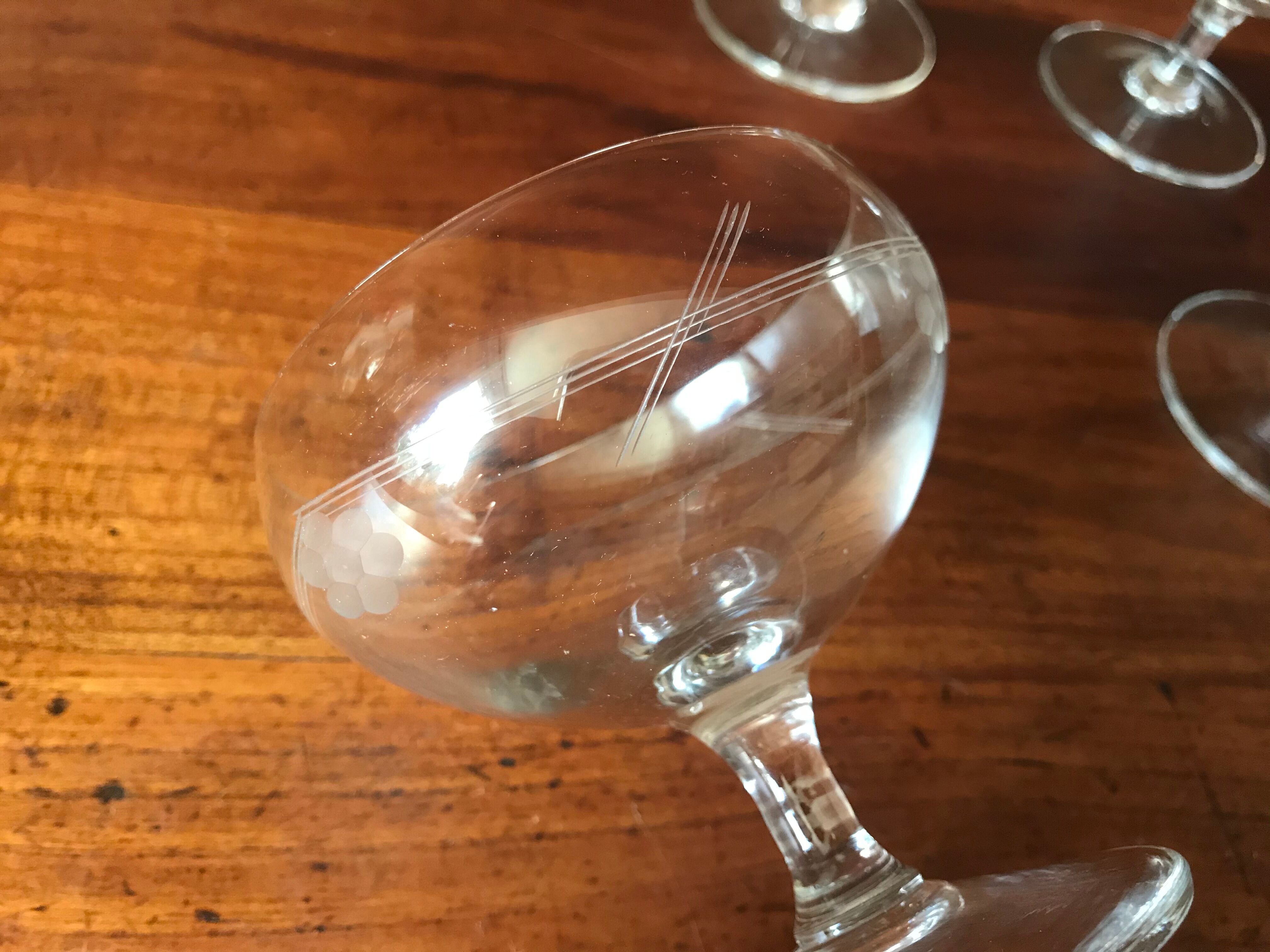 Set of five crystal champagne glasses