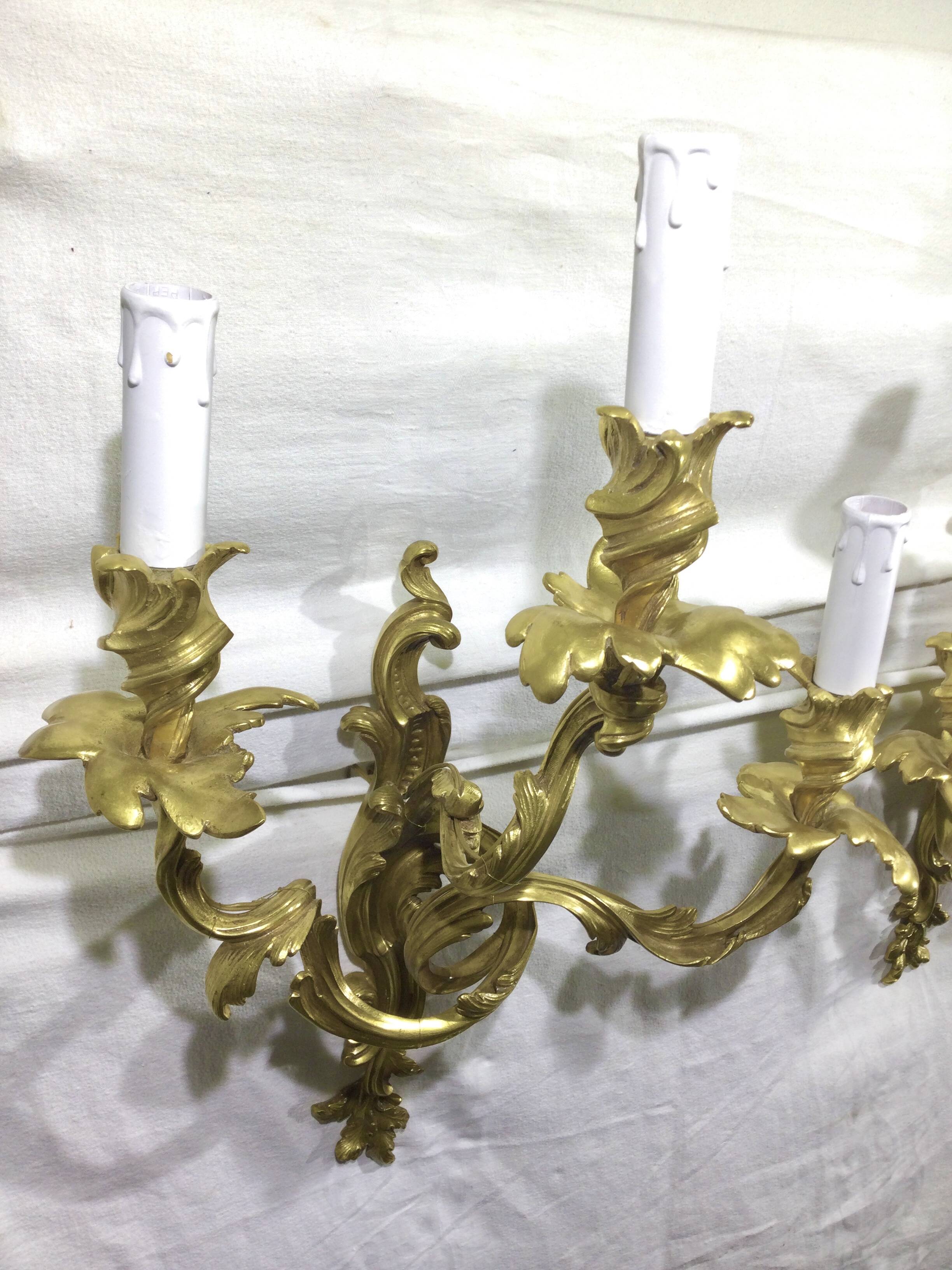 Pair of sconces Bronze 3 lights Louis XV