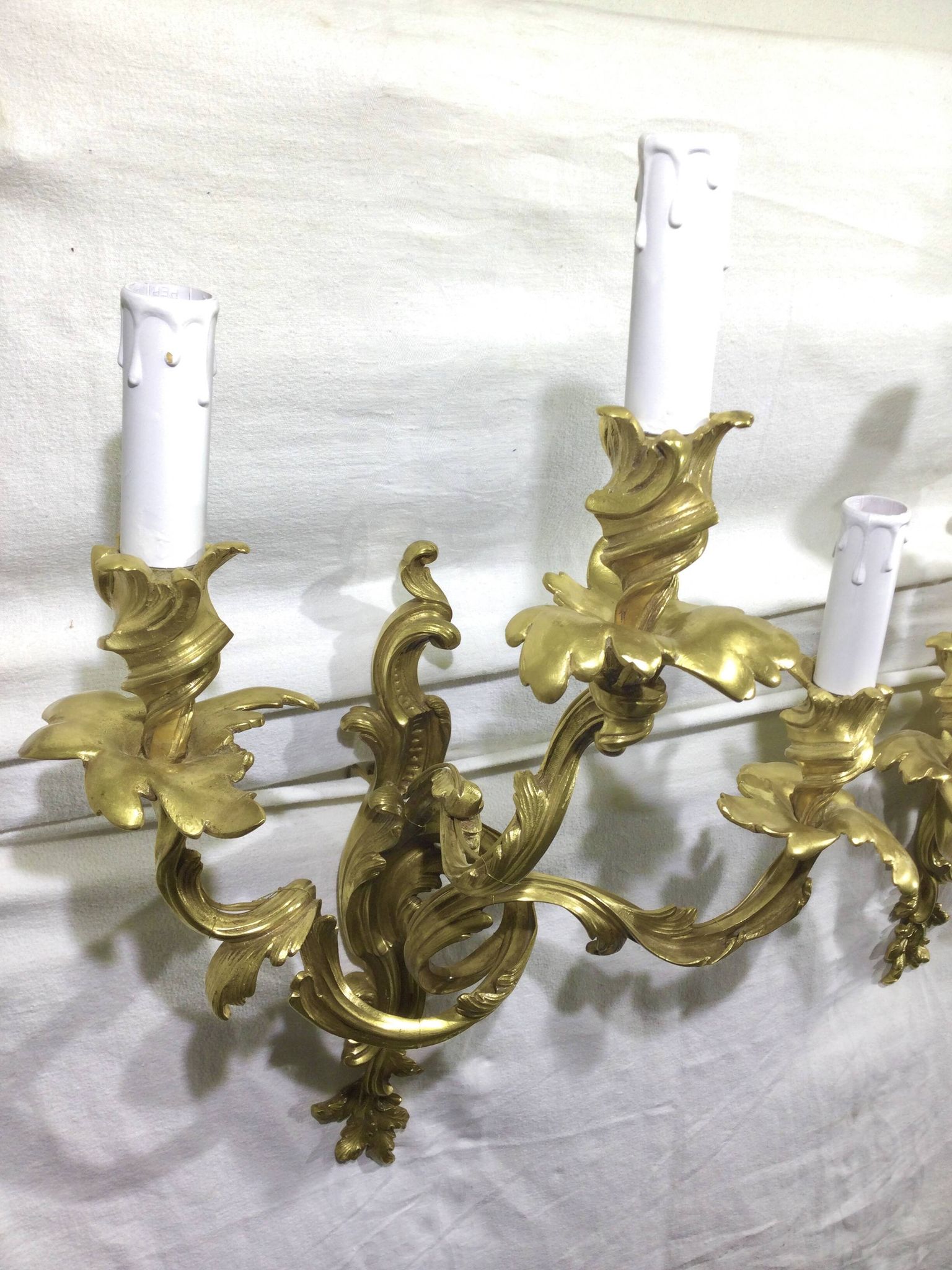 Pair of sconces Bronze 3 lights Louis XV