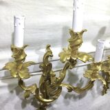 Pair of sconces Bronze 3 lights Louis XV