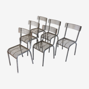 6 perforated metal chairs by René Malaval