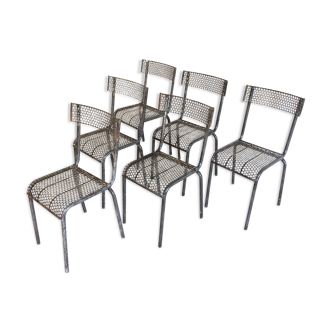 6 perforated metal chairs by René Malaval