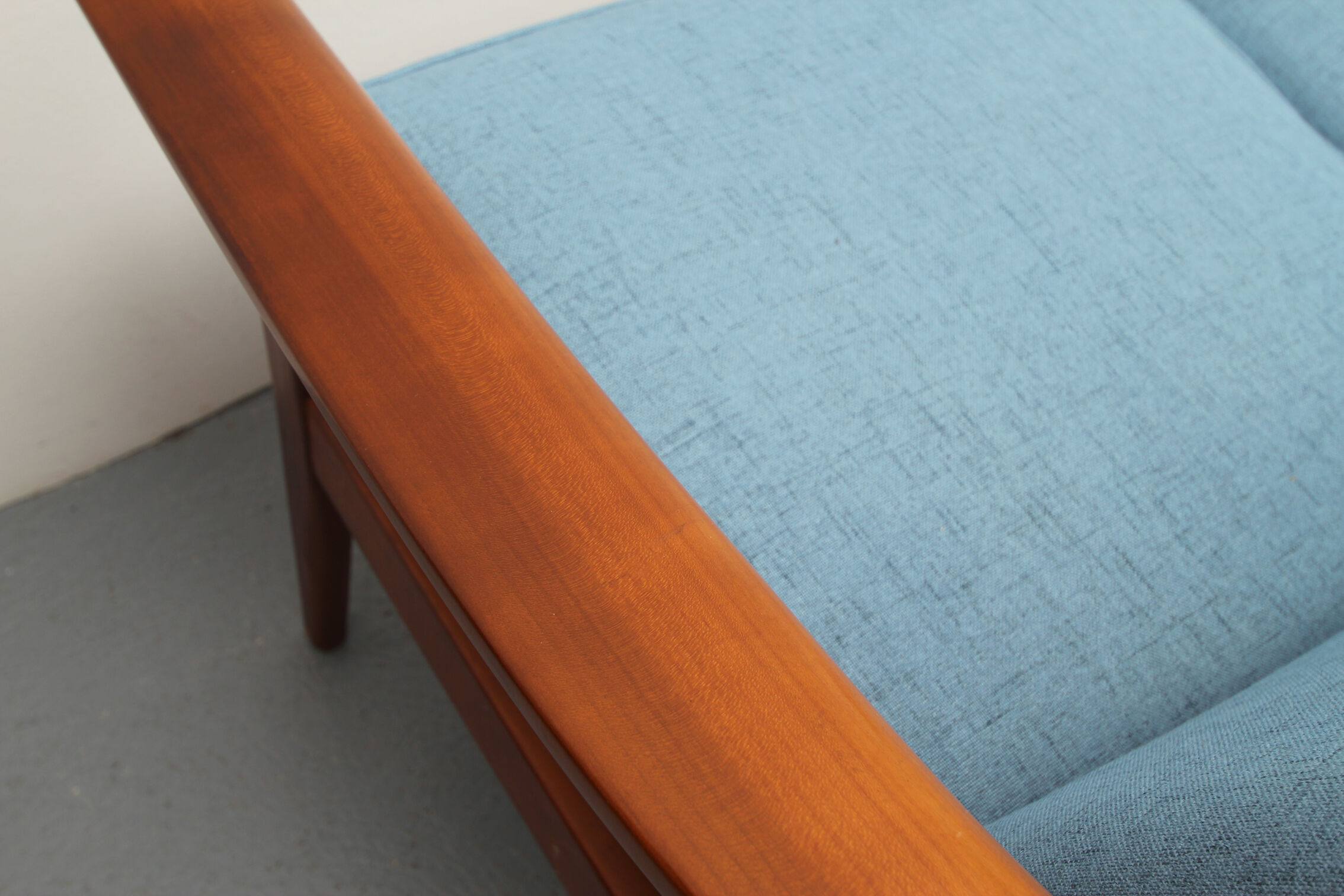 1960s 2-seater sofa in cherrywood middle blue, Wilhelm Knoll