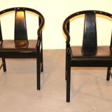 Set of 5 black lacquered leather dining chairs similar to China Chair Wegner