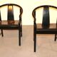 Set of 5 black lacquered leather dining chairs similar to China Chair Wegner
