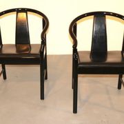 Set of 5 black lacquered leather dining chairs similar to China Chair Wegner