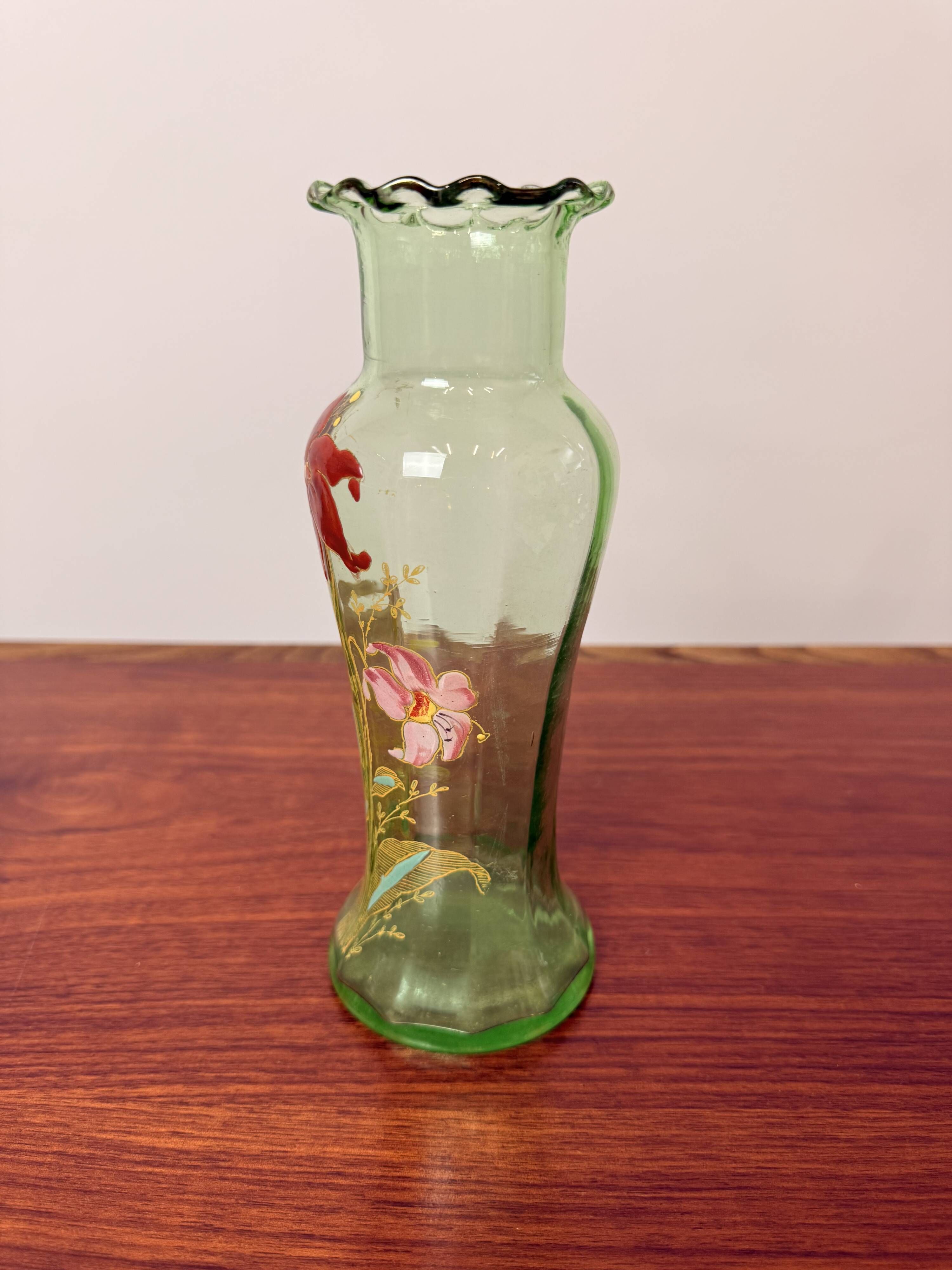 Antique Legras vase – Enamelled glass with floral decoration – Art Nouveau
