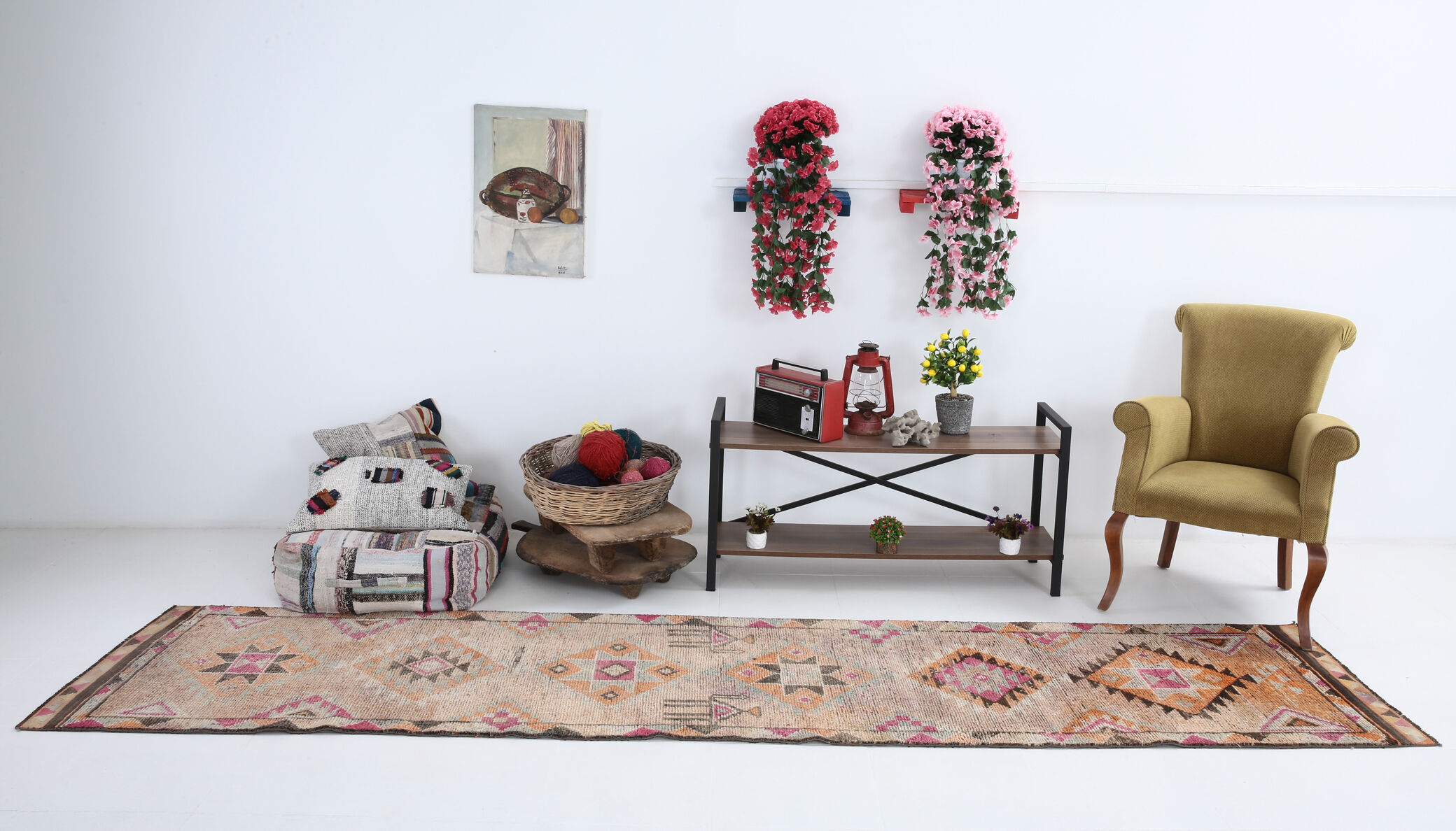 Red and orange vintage runner rug, 370x82cm