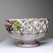 Openwork bowl in painted earthenware, Émile Tessier Le Croisic, 30-50's accident