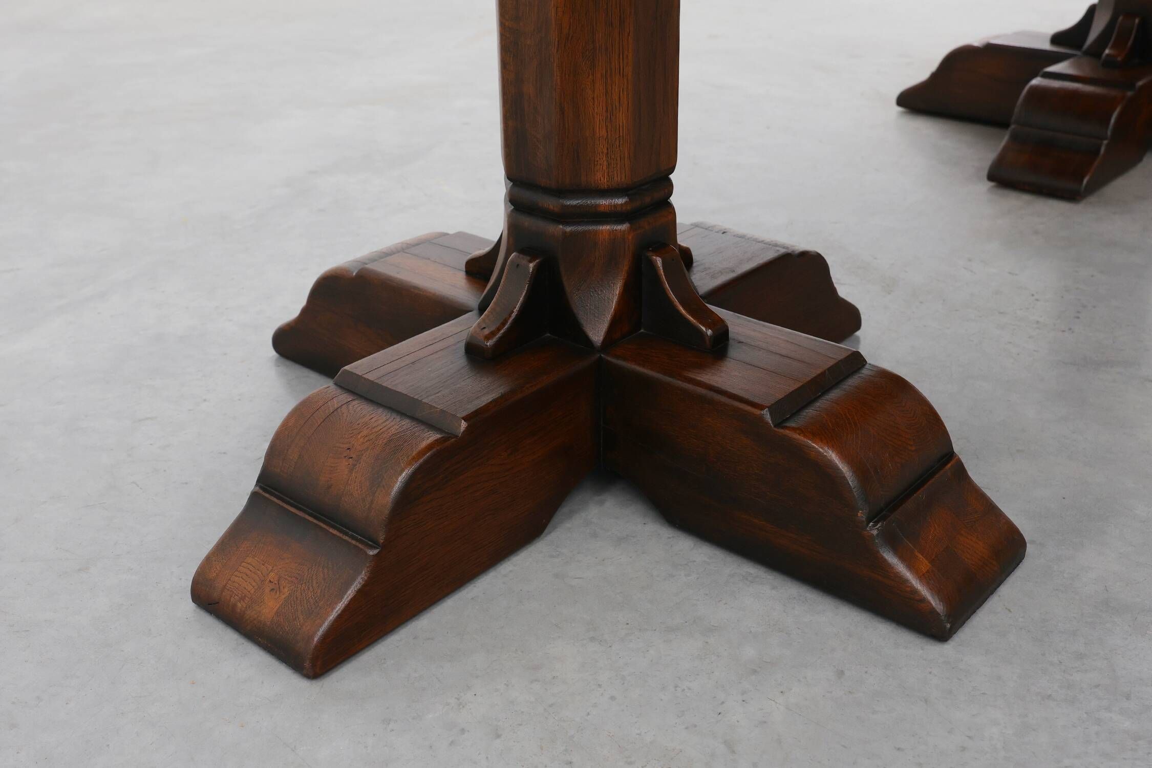 French Refectory Style Oak Dining Table with Turned Double Pedestal Base, 2