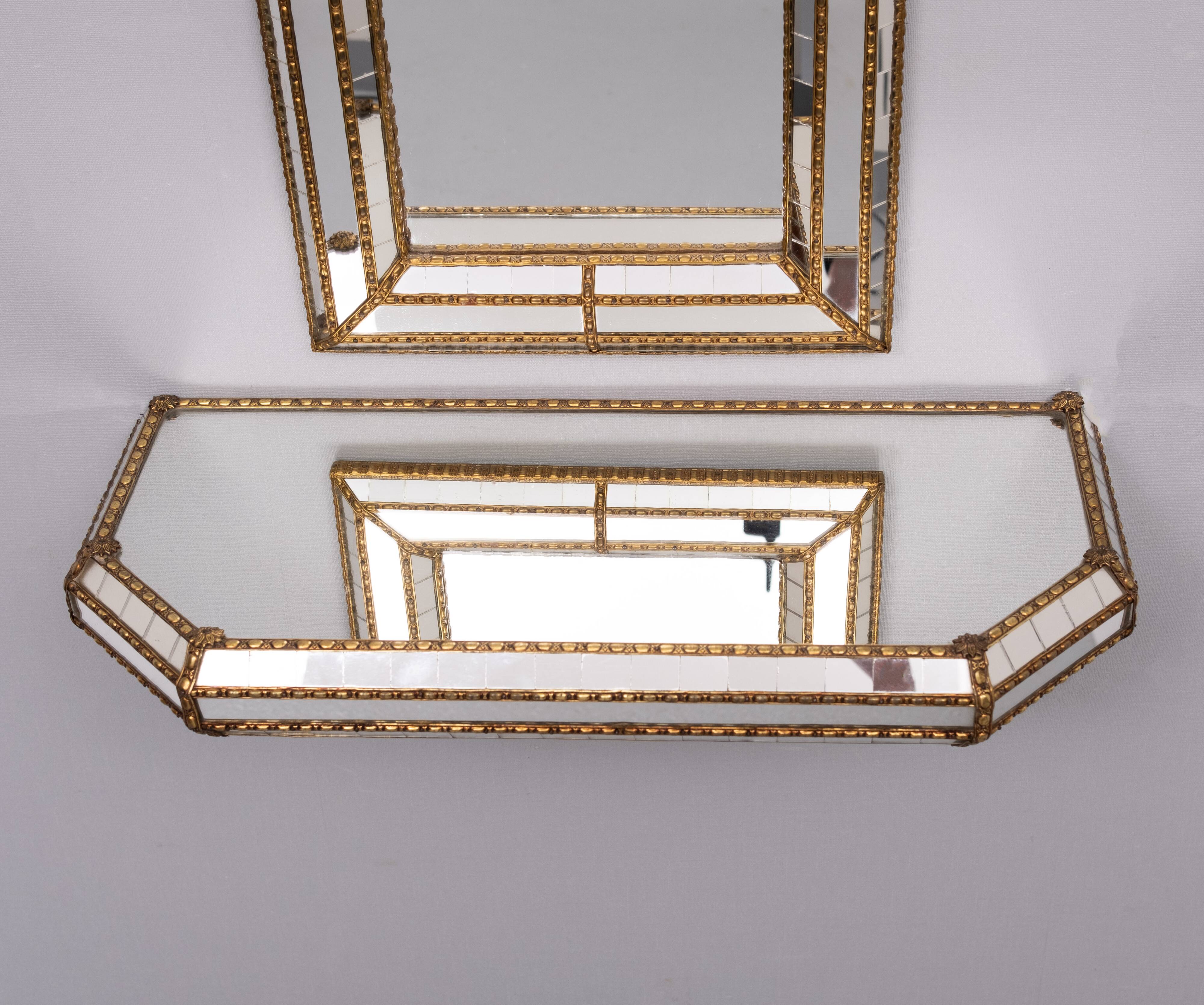 Mosaic Wall Mirror and Console Spain 1970s