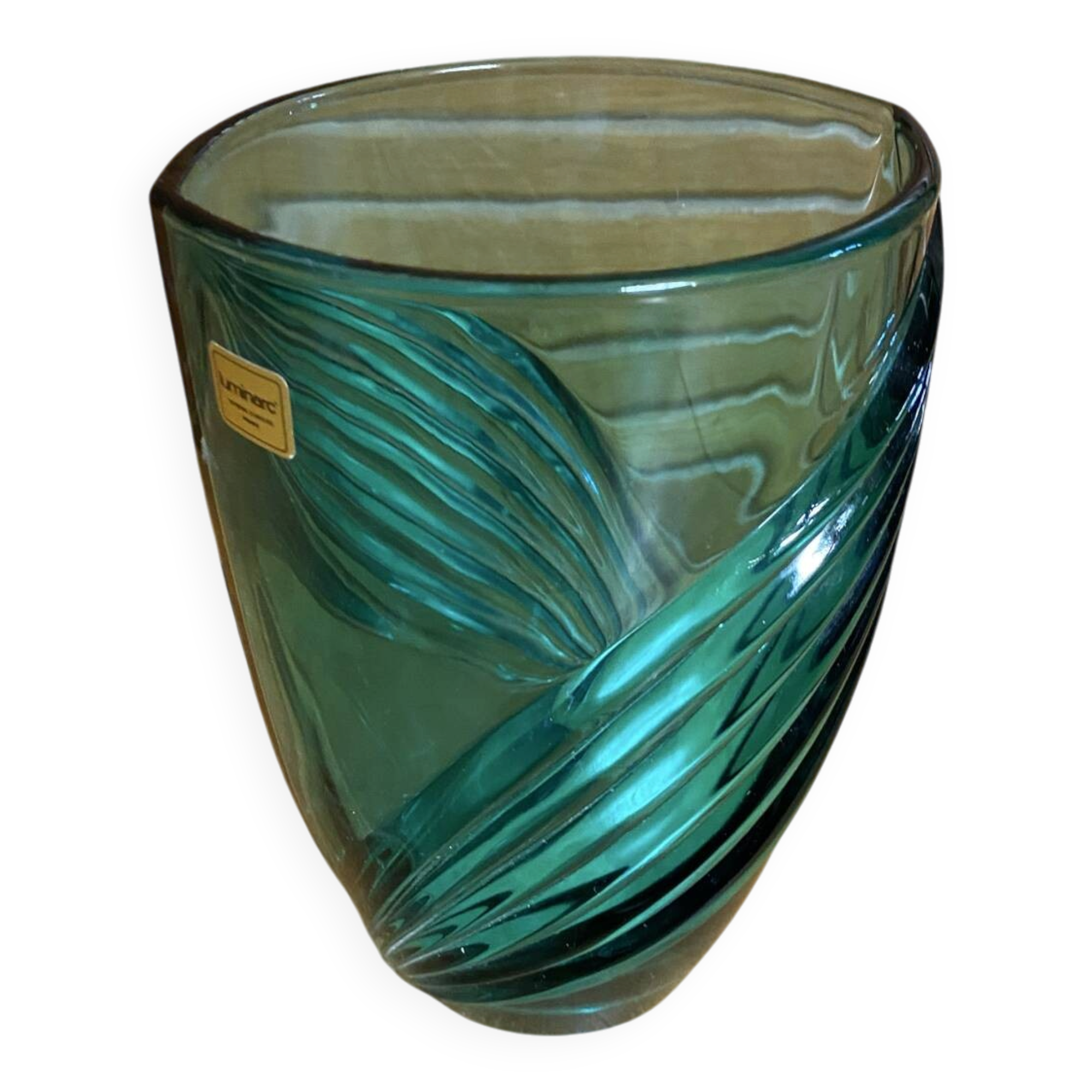 Vintage LUMINARC Green Moulded Glass Vase Made in France #E361