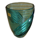 Vintage LUMINARC Green Moulded Glass Vase Made in France #E361
