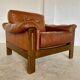 Mid-century vintage Scandinavian leather lounge chair in cognac brown leather