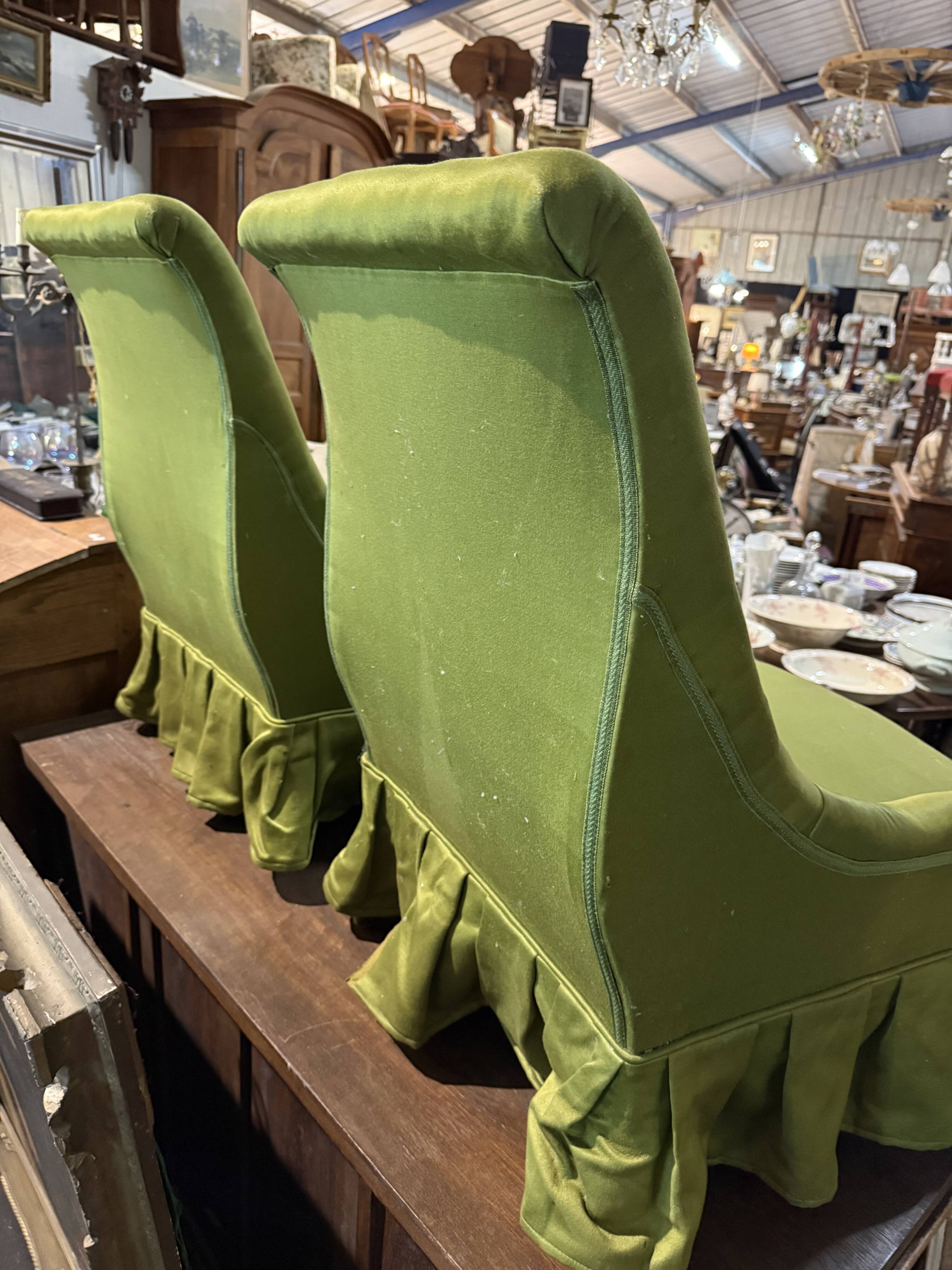 Pair of green fabric armchairs