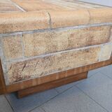 Vintage 1970 coffee table in solid oak & ceramic