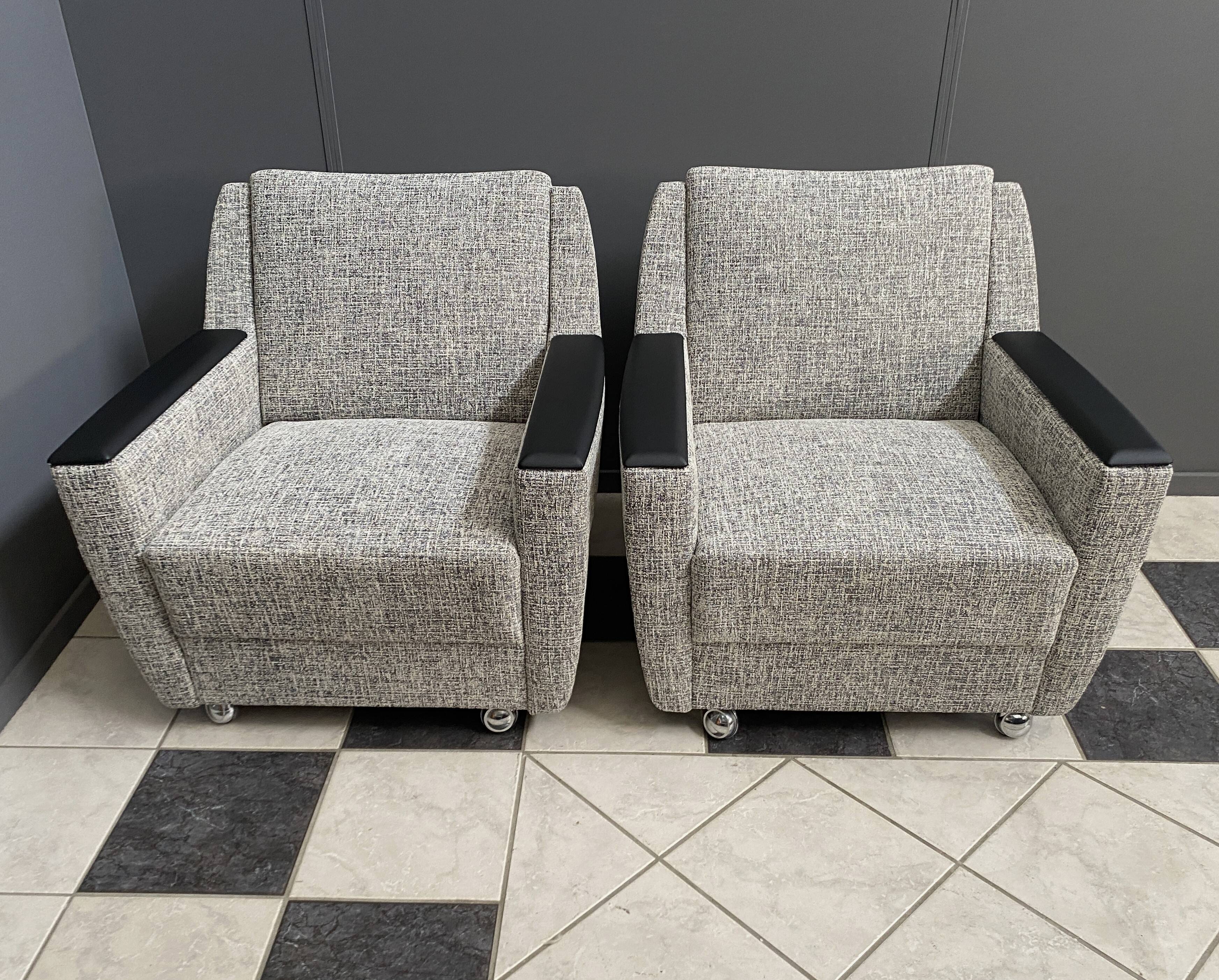 set of 2 grey relax chairs on castors 1970s
