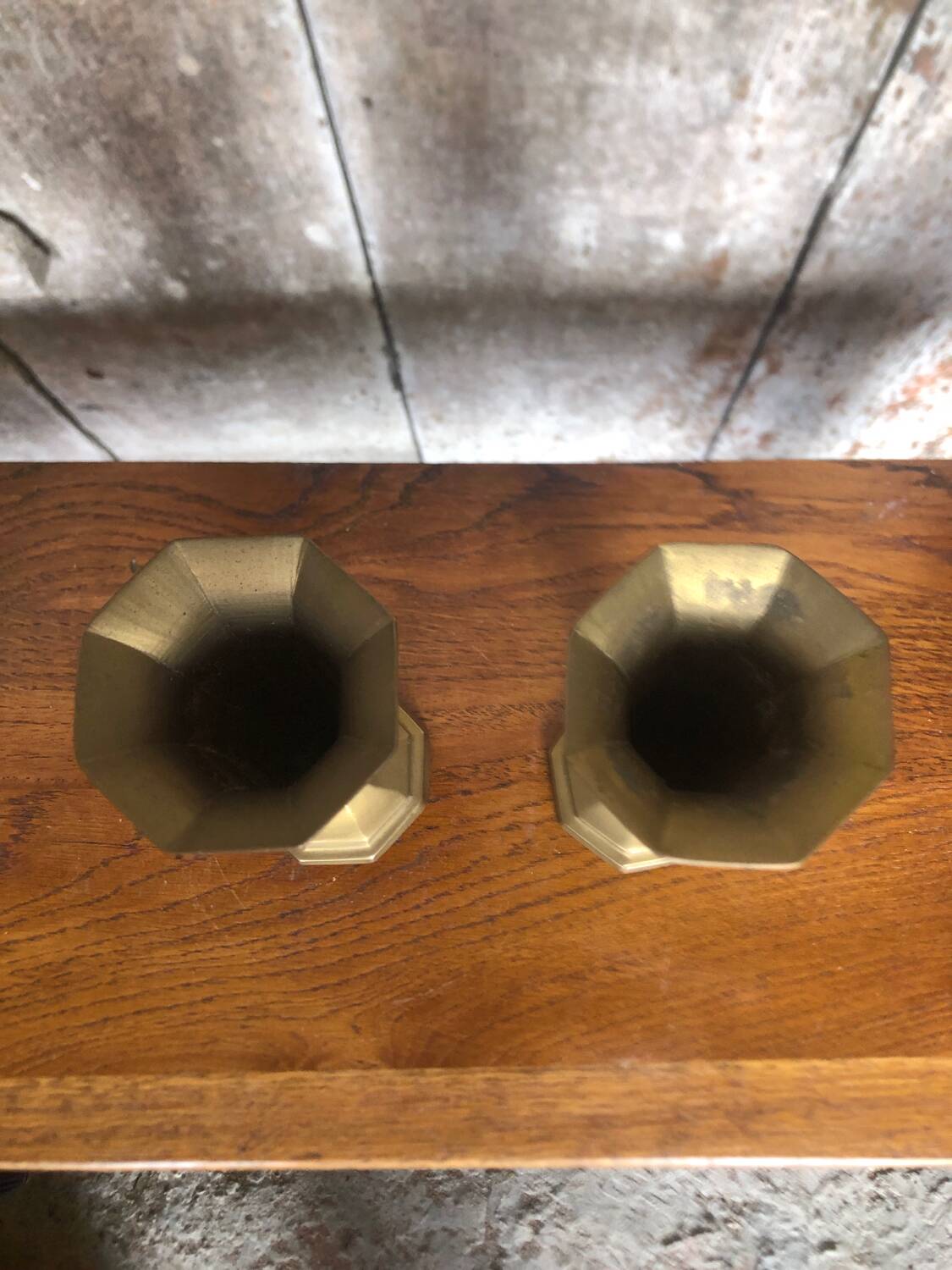 Pair of old art deco vases in vintage brass
