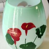 Vase in opaline crystal, red arum flowers. Vintage