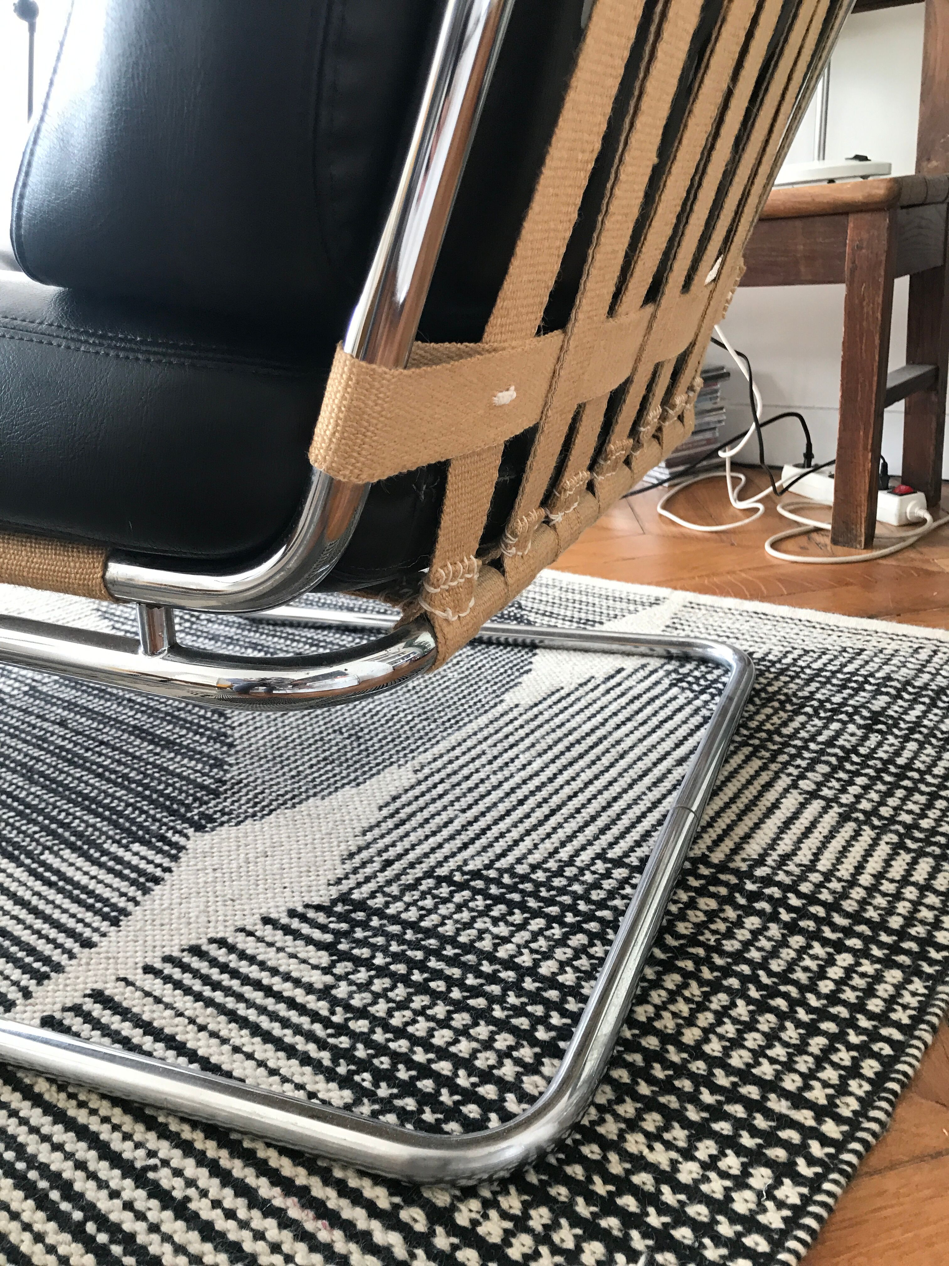 Chrome and leatherette armchair