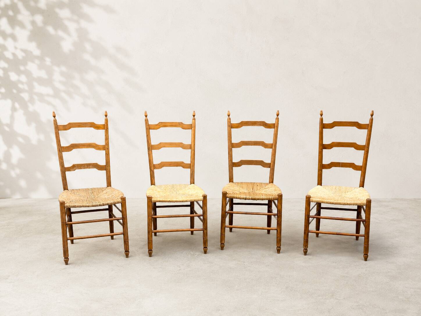 Set of 4 rustic straw chairs in solid wood – France, 1950s-19