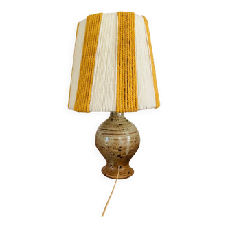 Vintage pyrite sandstone foot lamp with wool and rope striped lampshade