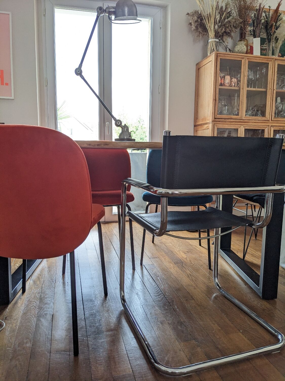 Vintage designer leather and metal armchair