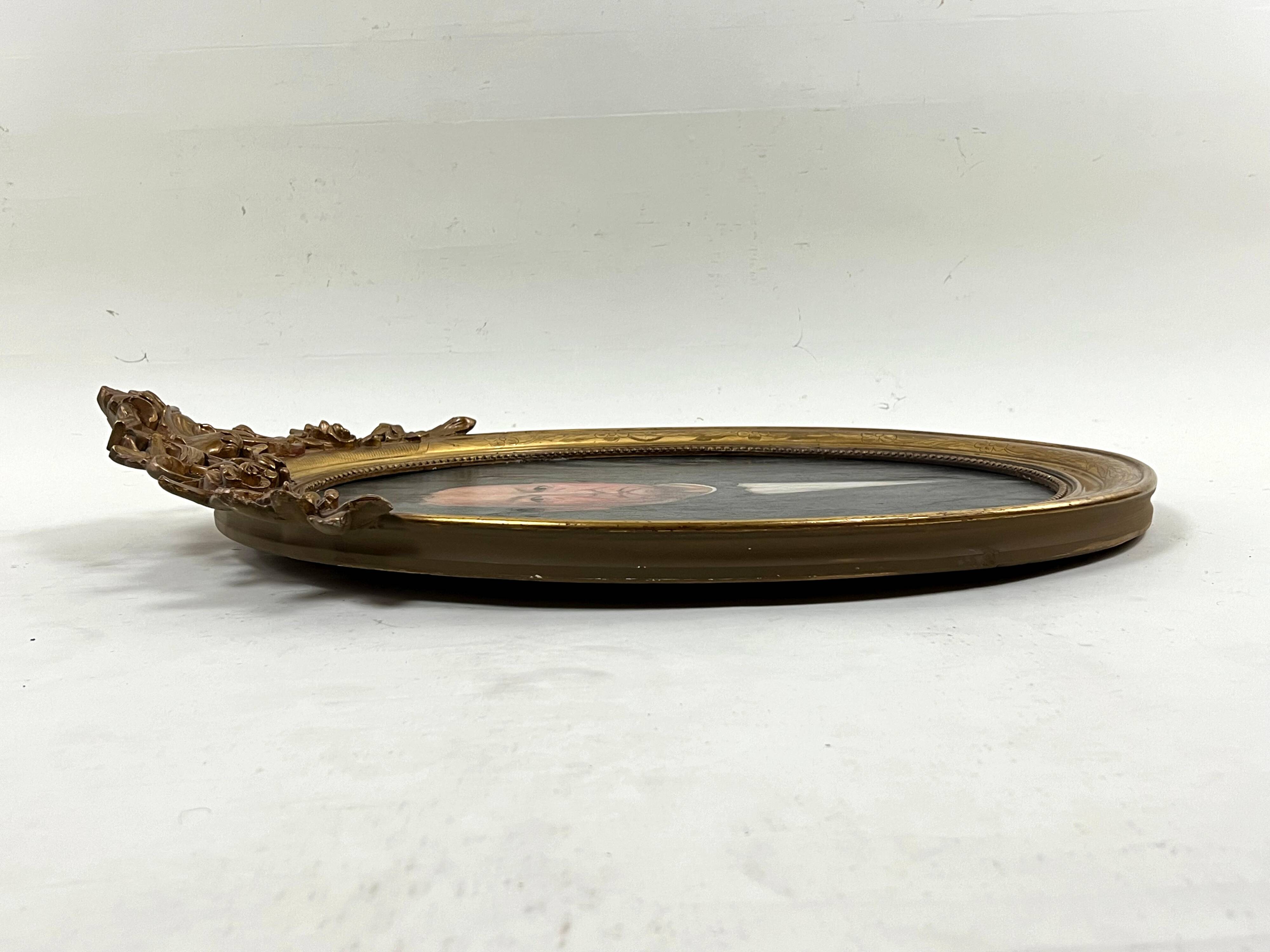 Old hst painting portrait of a man medallion golden frame louis xv style